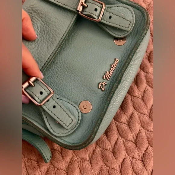 Dr. Martens Teal Green Genuine Leather Crossbody Saddle BAG Satchel - Picture 10 of 14